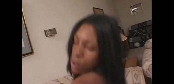  Little pretty ebony kitten is ready to go long for big pecker stretching her pink wet treasure box and dropping load on her face